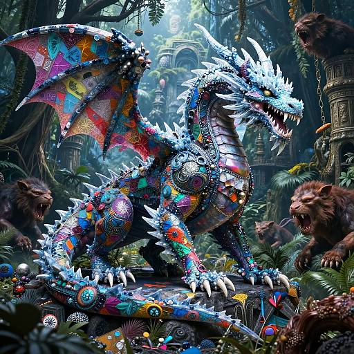 Ultra Realistic Ice Dragon Jungle Mural