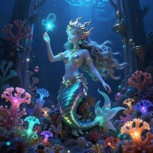 Neon Bioluminescent Merfolk Coral Sculptor