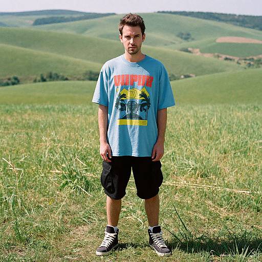 Man in Bold Graphic Tee Outdoors