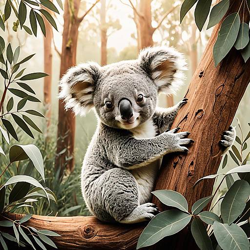 Cute Koala Hugging Eucalyptus Tree