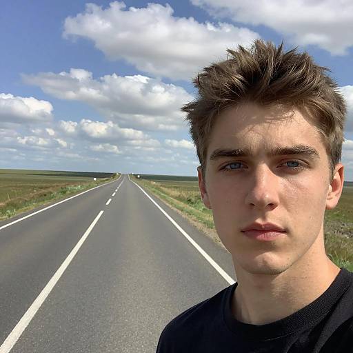 Young Man Taking Selfie on Country Road