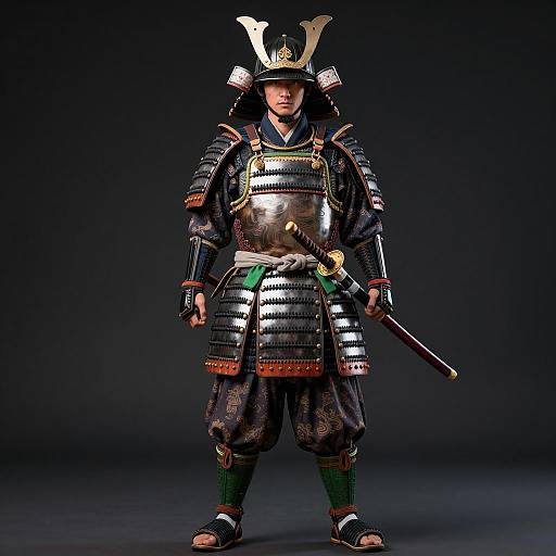 Imposing Samurai Warrior in Metallic Armor