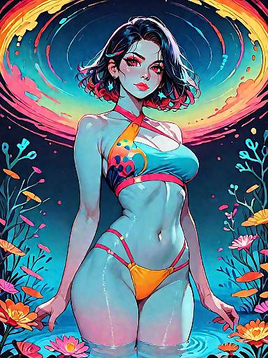 Dark Fantasy Girl in Color Block Bikini