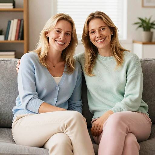 Smiling Women on a Cozy Couch