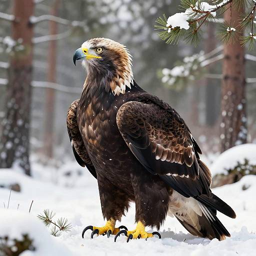 Majestic Eagle in Snowy Pine Forest
