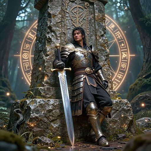 Fantasy Warrior Leaning on Ancient Sword