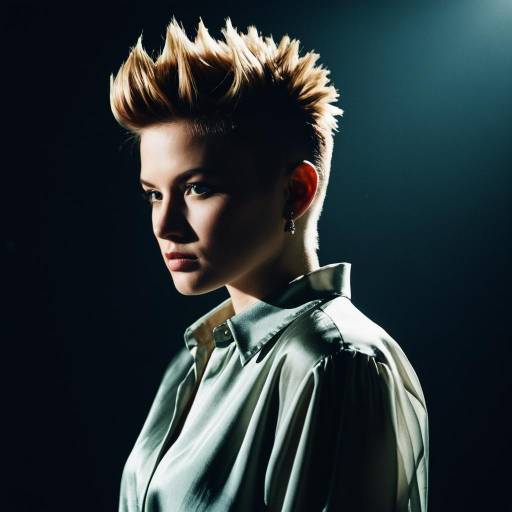 Woman with Faux Hawk Fade Hairstyle in Silk Blouse