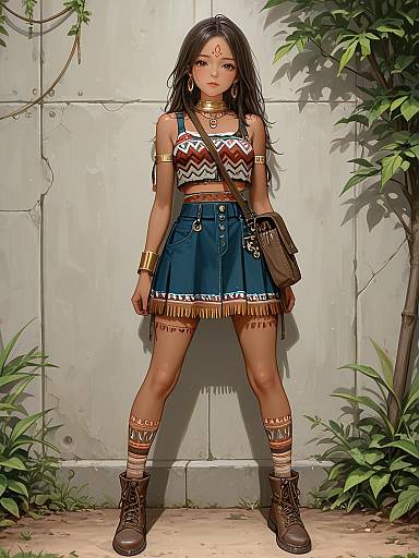 Bohemian Woman in Tribal Print Outfit