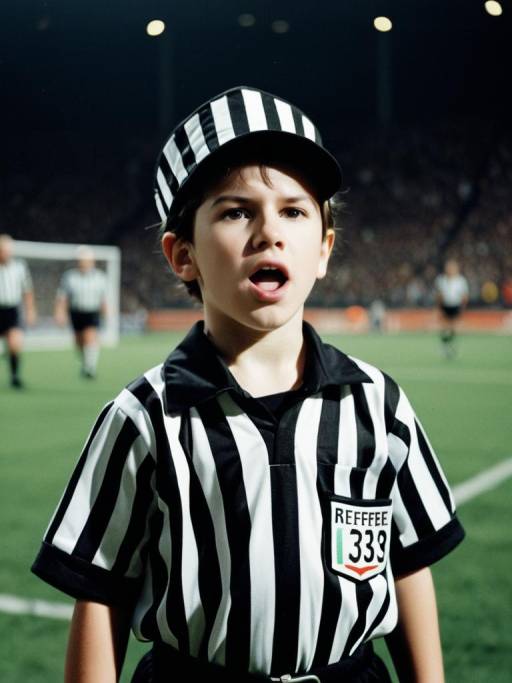 Humorous Child in Referee Costume Shot