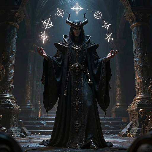 Powerful Warlock in Ancient Ruins