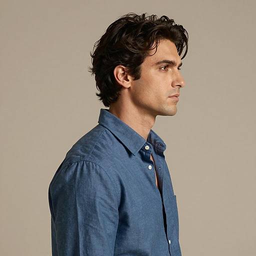 Serious Man in Blue Shirt Profile