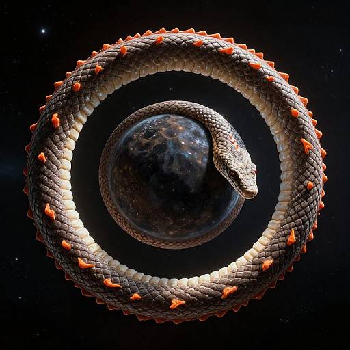 Serpentine Creature Encircling Celestial Body