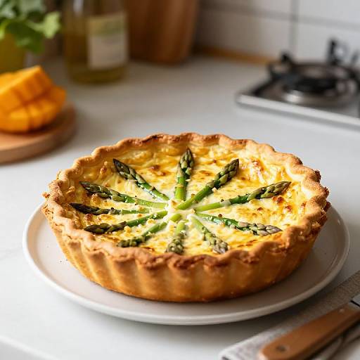Asparagus Goat Cheese Quiche in Kitchen