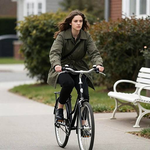 Young Woman Cycling Through Suburban Scene