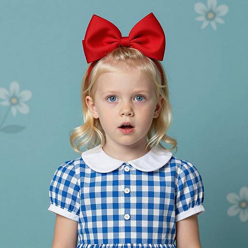 Surprised Child in Floral Teal Background