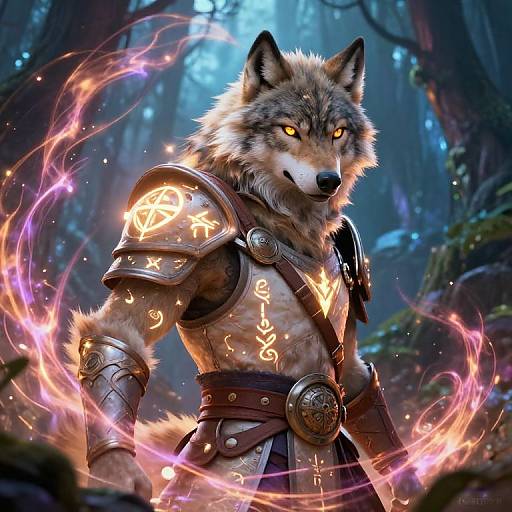 Furry Wolf Warrior in Enchanted Forest