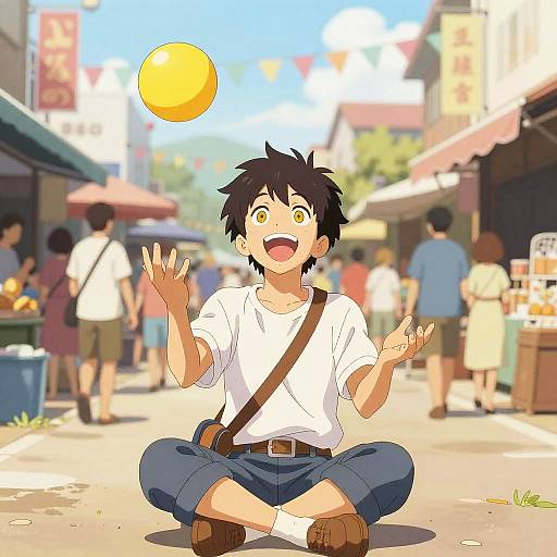 Jubilant Market Juggler in Moto Hagio Style