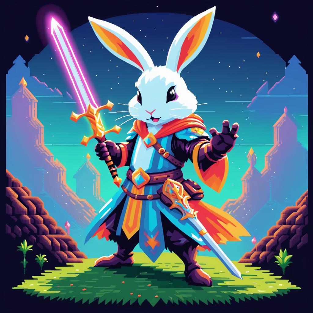 Pixel Art Rabbit Bard with Holy Sword