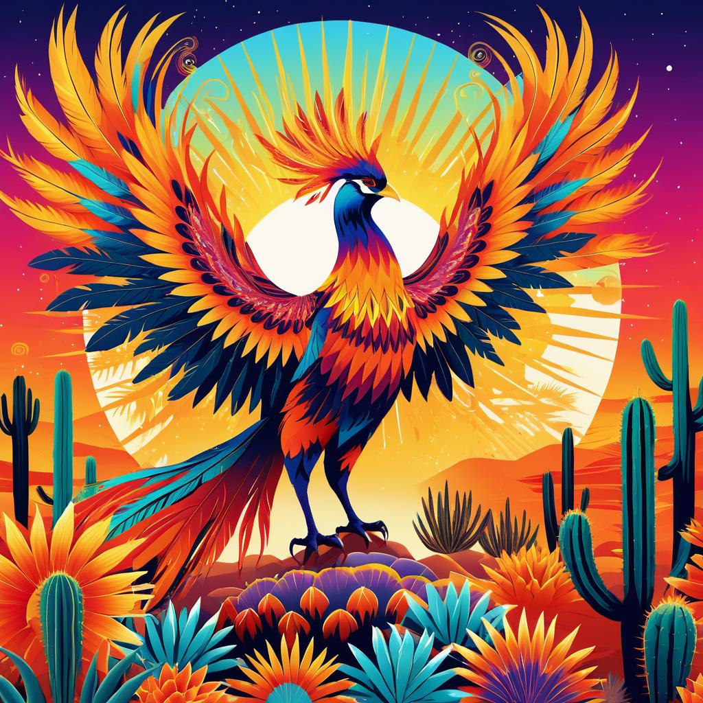 Vibrant Phoenix in a Desert Oasis