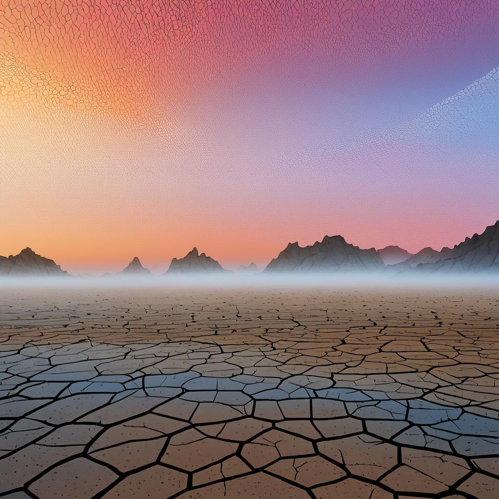 Misty Barren Badlands at Dawn