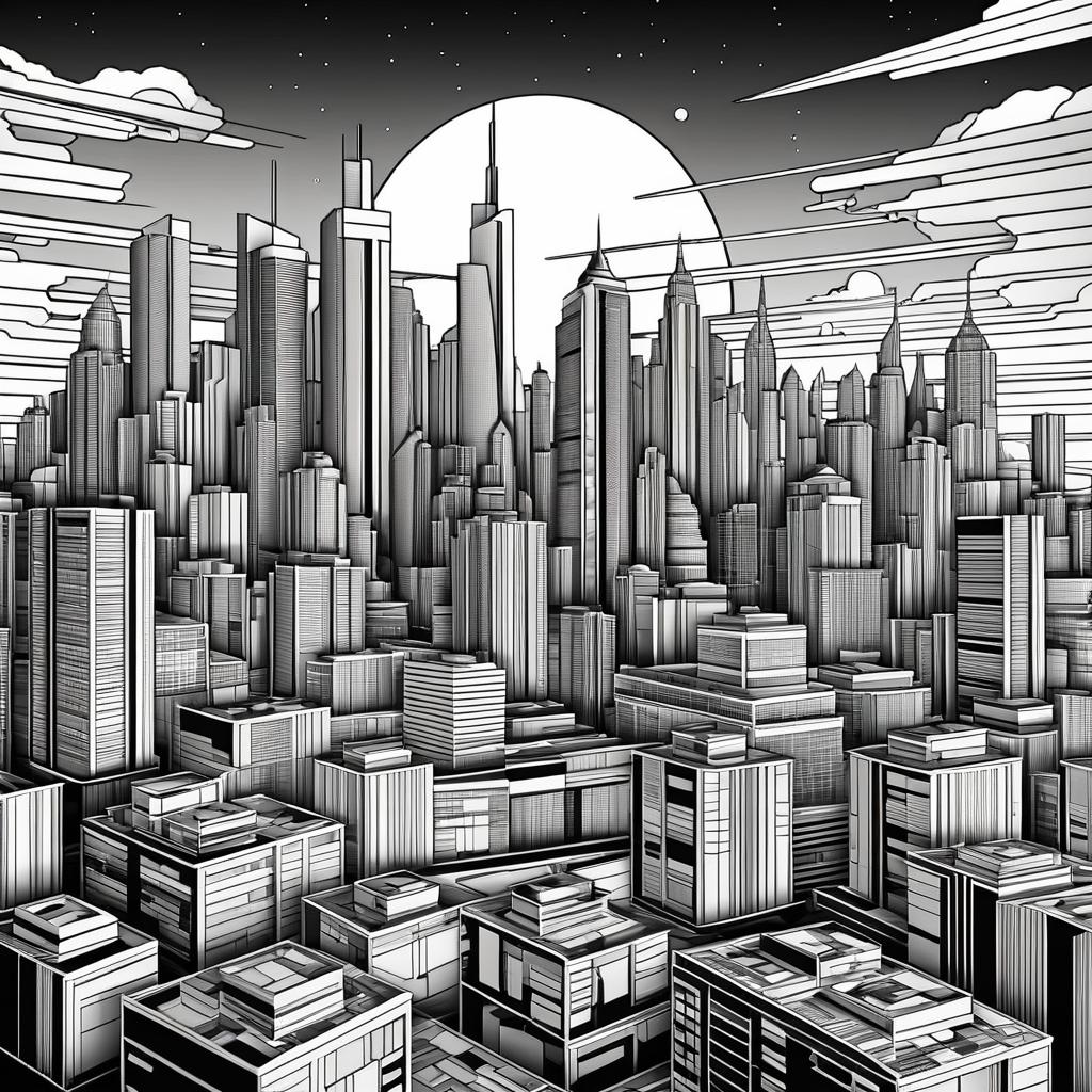 Futuristic City Skyline Coloring Page