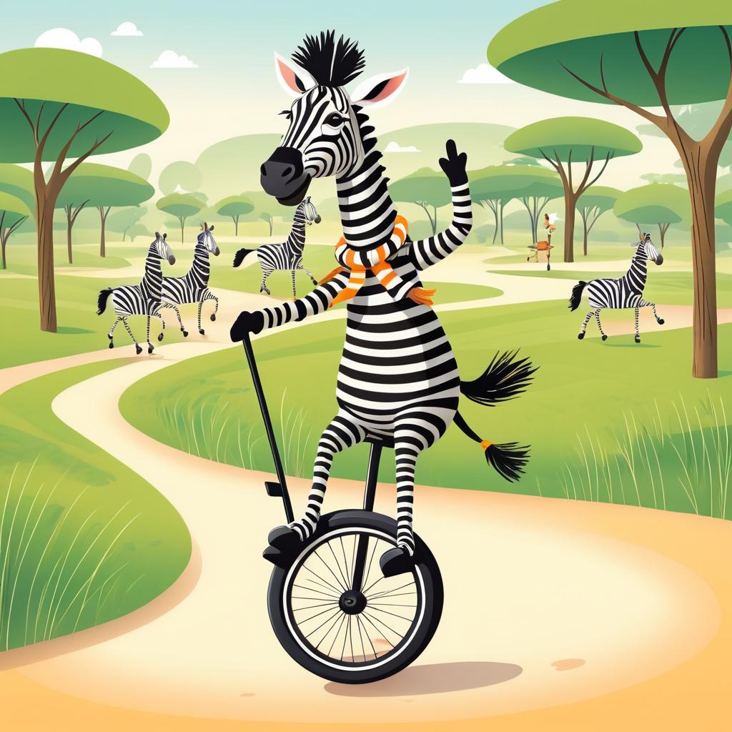 Zebra on a Unicycle in Safari Fun