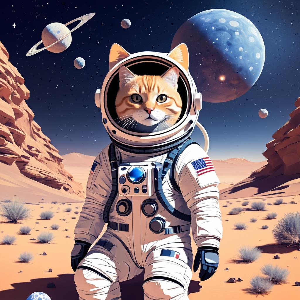 Serene Astronaut Cat in Desert Dreamscape