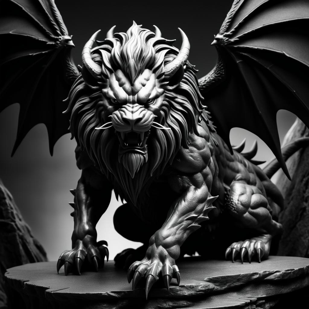 Haunting Black-and-White Manticore Illustration