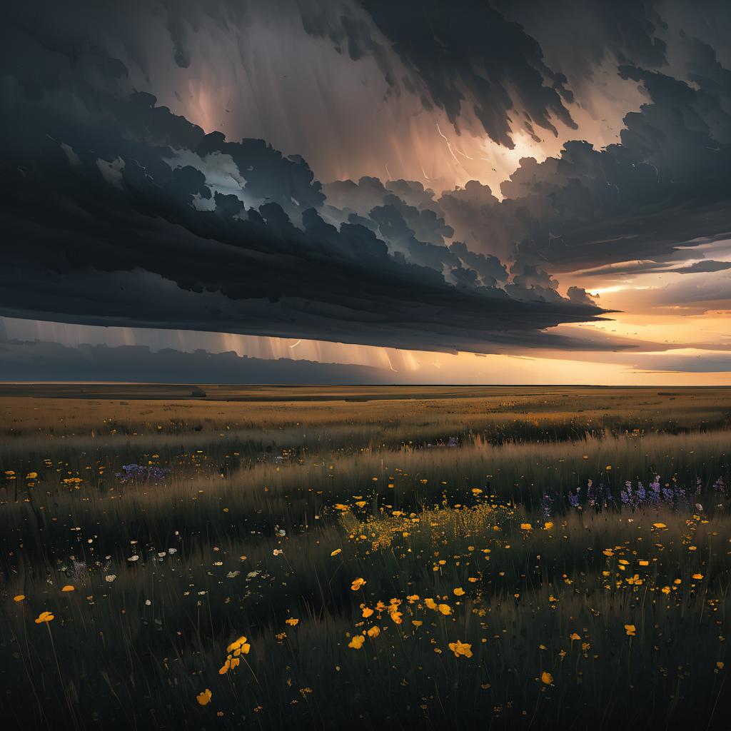 Dramatic Wind-Swept Steppe at Dusk