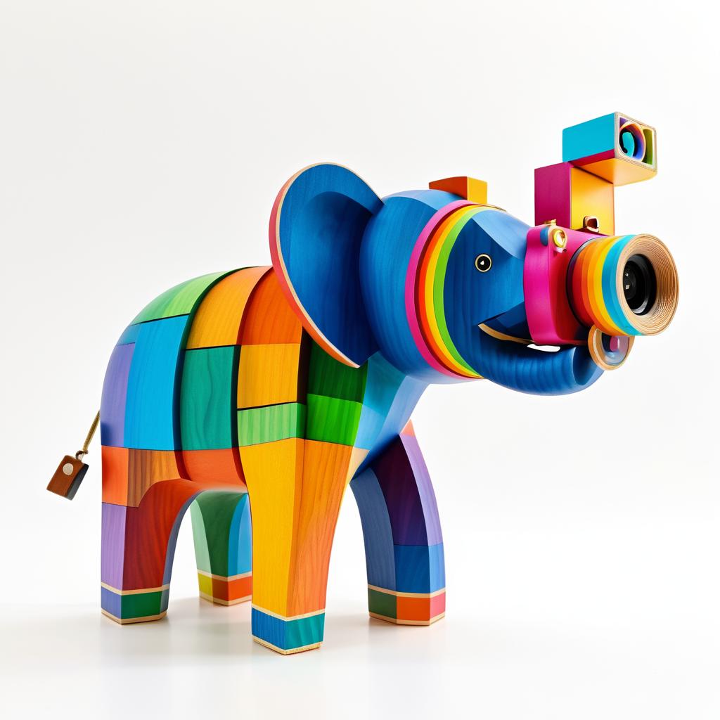 Collectible Wooden Elephant with Camera