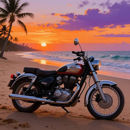 Classic Motorcycle on Sunset Beach