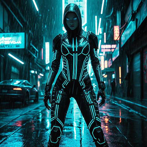 Cyberpunk Assassin in Neon Rain