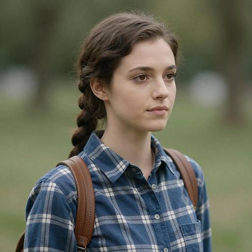 Woman in Blue Plaid Shirt in Park