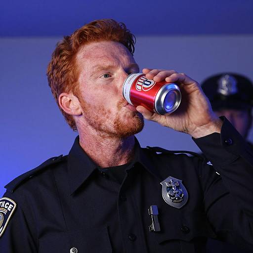 Police Officer Drinking from Can