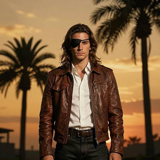 Intense Male in Fiery Sky Setting