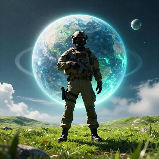 Tactical Soldier on Neon Alien Hill