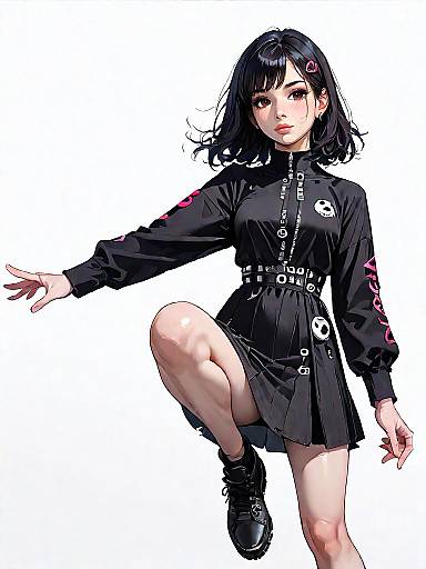 Woman in Black Skater Dress Full Body