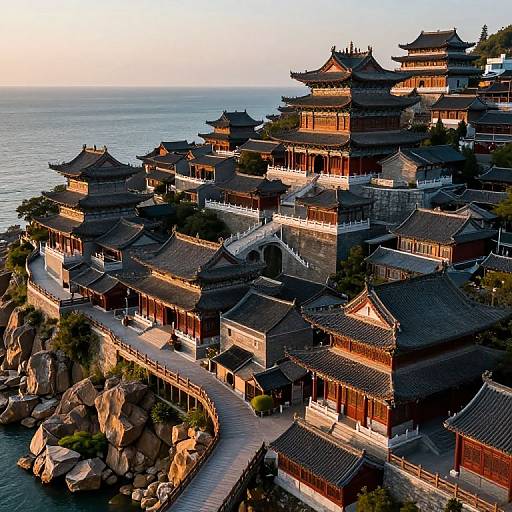 Ancient Chinese Town by Ocean