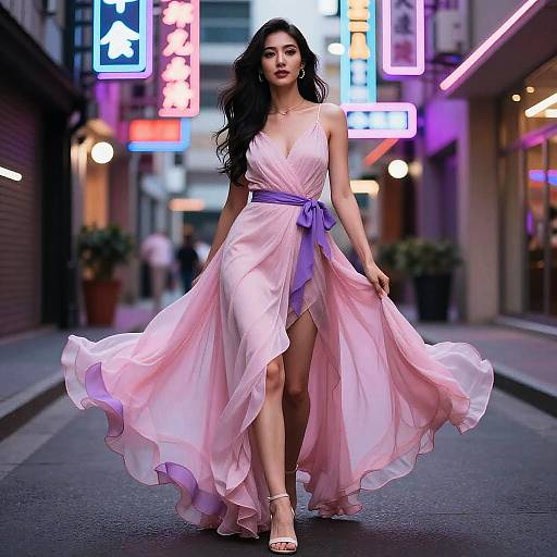 Elegant Woman in Neon City Lights