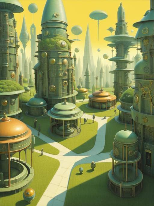 Futuristic Green Cityscape with Towering Structures