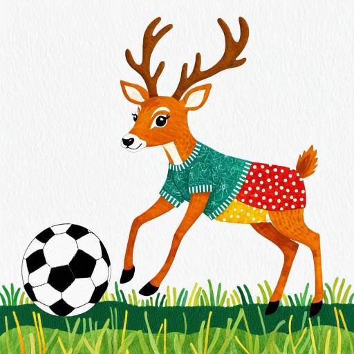 Quilted Deer Playing Soccer Illustration