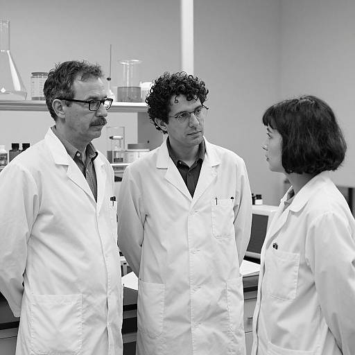 Three Scientists in Black and White Laboratory