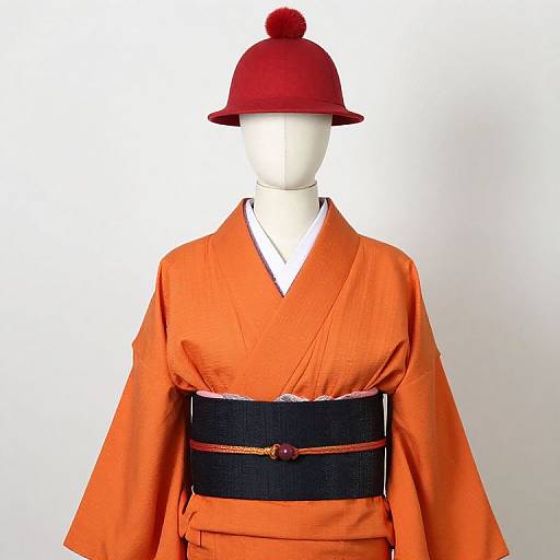 Mannequin in Orange Kimono and Red Hat