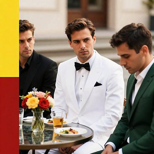 Three Men at an Outdoor Table