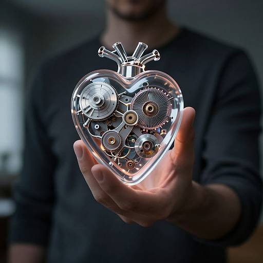 Man Holding Intricate Transparent Heart