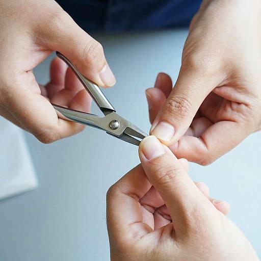 Close-Up of Hands Trimming Fingernail