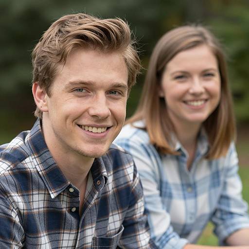 Cheerful Couple in Plaid Shirts
