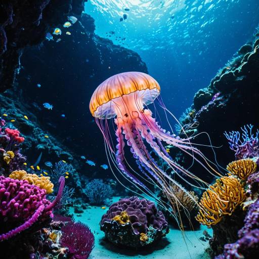 Bioluminescent Jellyfish in Underwater Cave