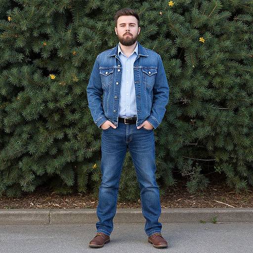 Stylish Beard Guy in Denim Outfit