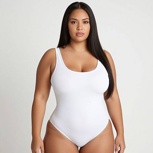 Curvy Woman in White Swimsuit